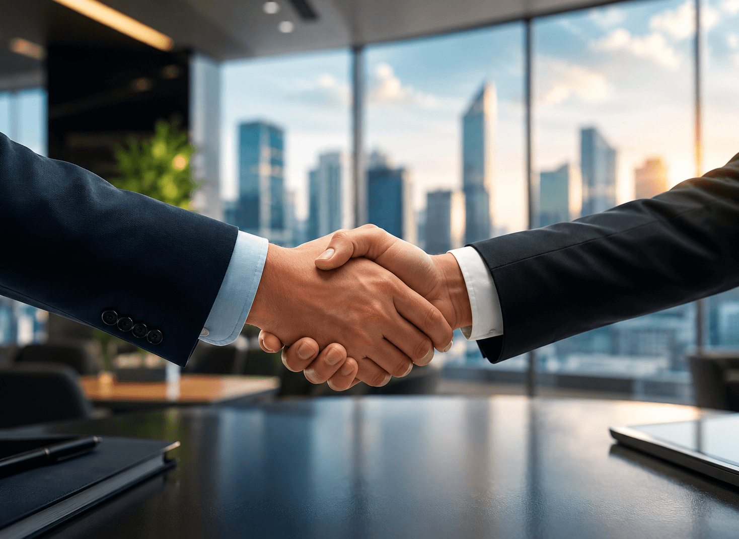 Business partners shaking hands after a meeting